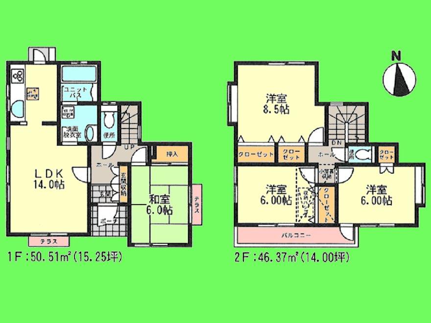 Floor plan. (6 Building), Price 31,800,000 yen, 4LDK, Land area 121.27 sq m , Building area 96.88 sq m