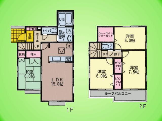 Floor plan. (6 Building), Price 22,800,000 yen, 4LDK, Land area 120.28 sq m , Building area 97.7 sq m