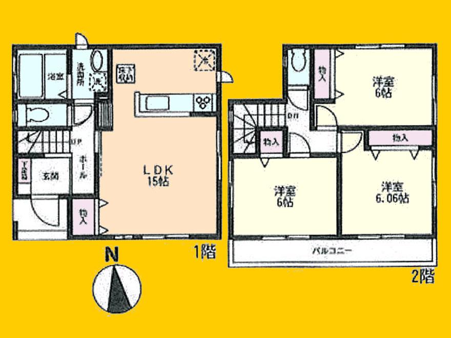 Floor plan. (Building 2), Price 28.8 million yen, 3LDK, Land area 79.89 sq m , Building area 81.15 sq m