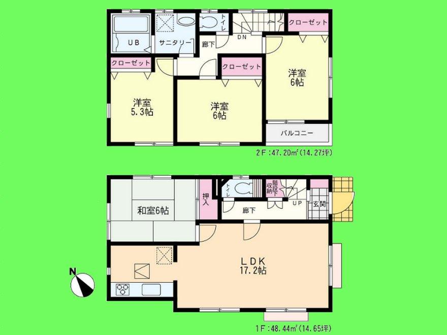 Floor plan. (Building 2), Price 21,800,000 yen, 4LDK, Land area 116.1 sq m , Building area 95.64 sq m
