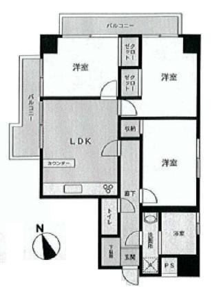Floor plan. 3LDK, Price 19,800,000 yen, Occupied area 57.68 sq m , Balcony area 9.19 sq m