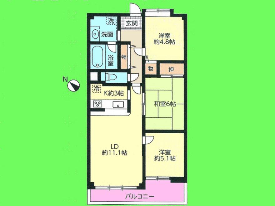 Floor plan. 3LDK, Price 19.5 million yen, Occupied area 67.22 sq m , Balcony area 7.77 sq m