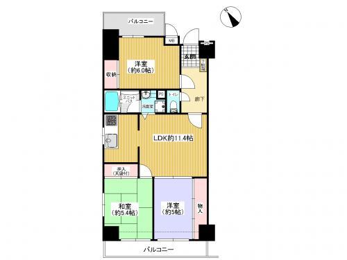 Floor plan. 3LDK, Price 14.8 million yen, Occupied area 64.45 sq m , Balcony area 9.74 sq m