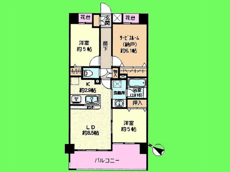 Floor plan. 2LDK + S (storeroom), Price 19,800,000 yen, Footprint 59.6 sq m , Balcony area 9.22 sq m