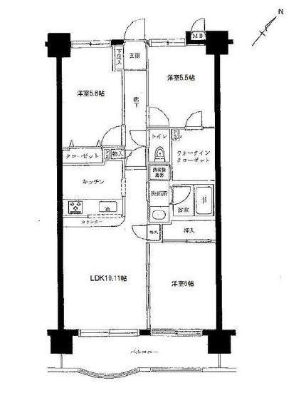 Floor plan. 3LDK, Price 16.8 million yen, Occupied area 64.31 sq m