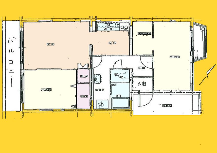 Floor plan. 2LDK, Price 12 million yen, Occupied area 60.46 sq m , Balcony area 8.45 sq m