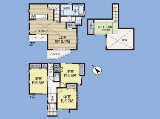Floor plan. 34,800,000 yen, 3LDK, Land area 83.58 sq m , Building area 88.39 sq m