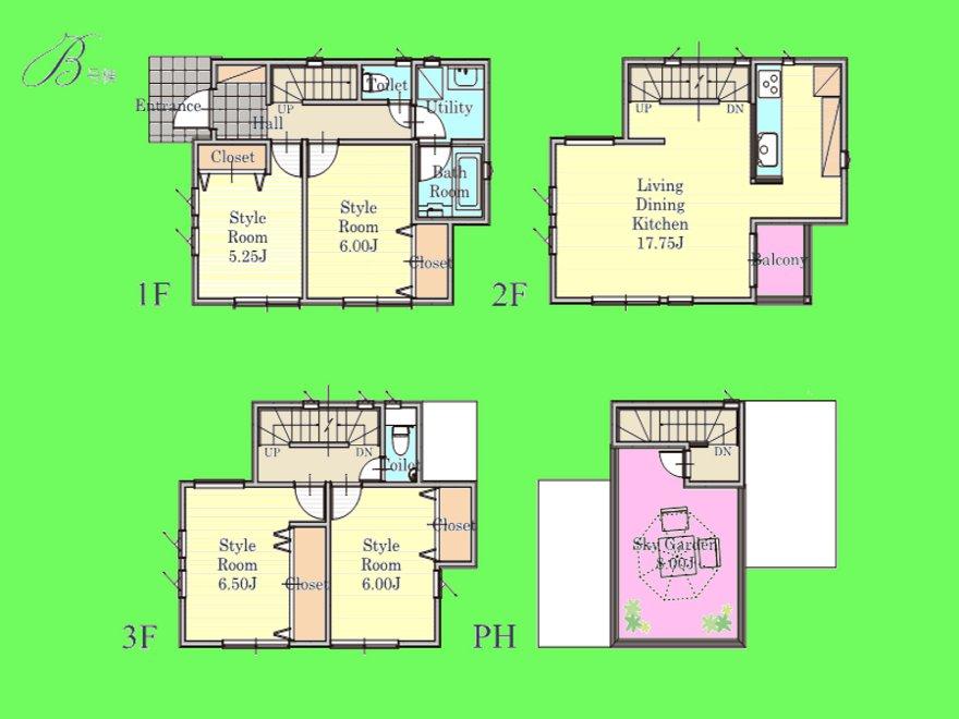 Floor plan. (B Building), Price 35,800,000 yen, 4LDK, Land area 91.83 sq m , Building area 105.98 sq m