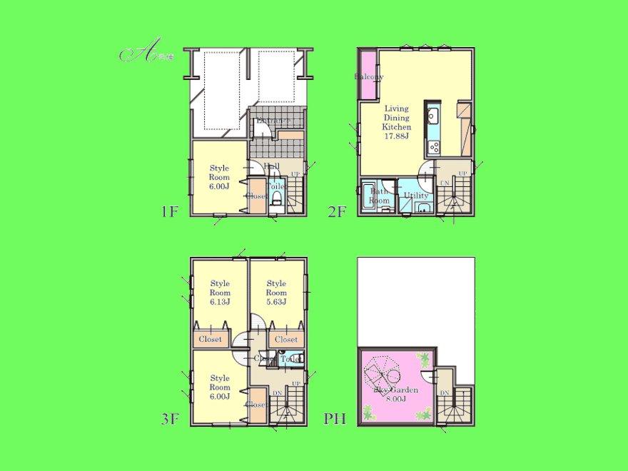 Floor plan. (A Building), Price 37,800,000 yen, 4LDK, Land area 72.65 sq m , Building area 132.29 sq m