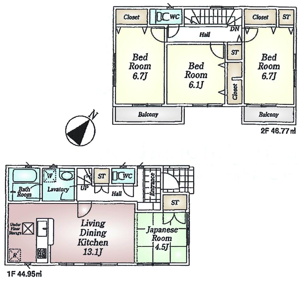 Floor plan. (Building 2), Price 29.5 million yen, 4LDK, Land area 156.77 sq m , Building area 113.82 sq m