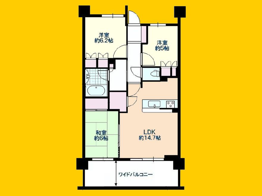 Floor plan. 3LDK, Price 26,800,000 yen, Occupied area 72.18 sq m , Balcony area 14.2 sq m