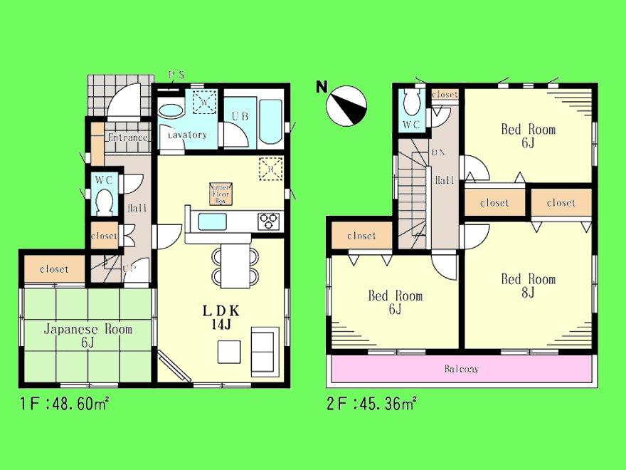 Floor plan. 24,800,000 yen, 4LDK, Land area 135.56 sq m , Building area 93.96 sq m