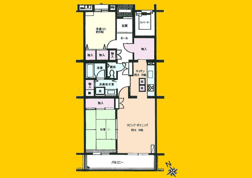 Floor plan. 2LDK, Price 13.2 million yen, Footprint 69 sq m , Balcony area 8.75 sq m