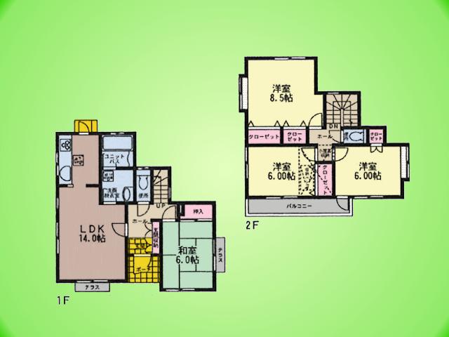 Floor plan. (6 Building), Price 30.5 million yen, 4LDK, Land area 121.27 sq m , Building area 96.88 sq m