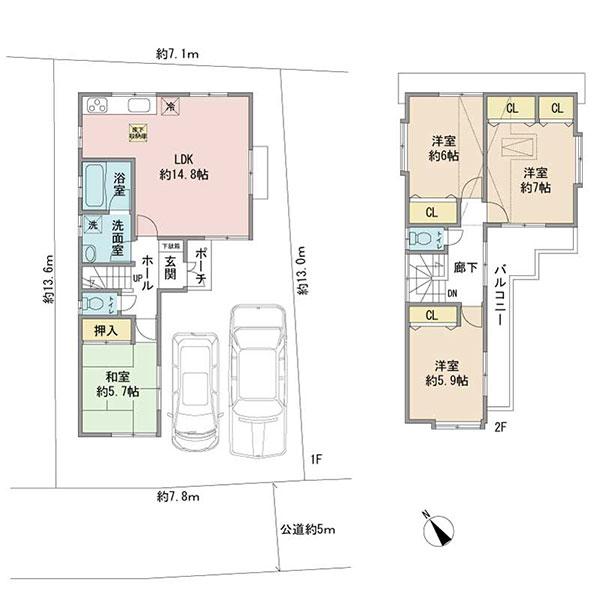 Floor plan. 24,800,000 yen, 4LDK, Land area 100.2 sq m , Building area 93.35 sq m