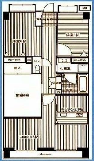 Floor plan. 3LDK, Price 21,800,000 yen, Occupied area 67.55 sq m , Balcony area 9.44 sq m