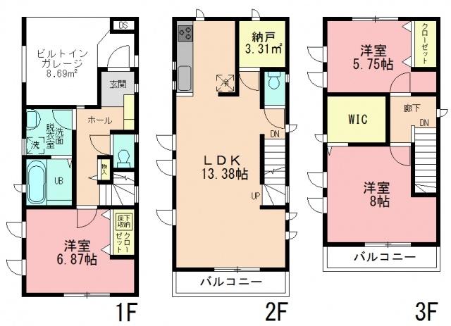 Floor plan. 33,800,000 yen, 3LDK, Land area 74.39 sq m , Building area 111.78 sq m