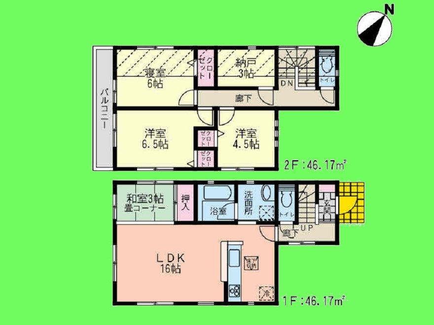 Floor plan. (3 Building), Price 29,800,000 yen, 3LDK+S, Land area 102.03 sq m , Building area 92.34 sq m