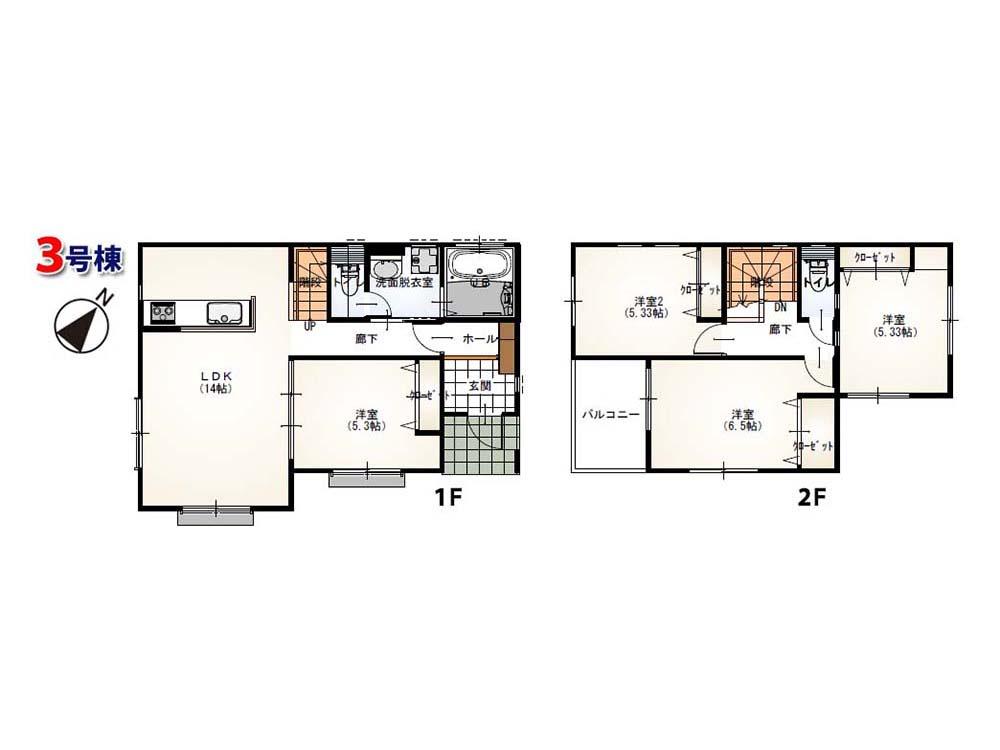 Floor plan. (3 Building), Price 25,200,000 yen, 4LDK, Land area 105 sq m , Building area 90.06 sq m