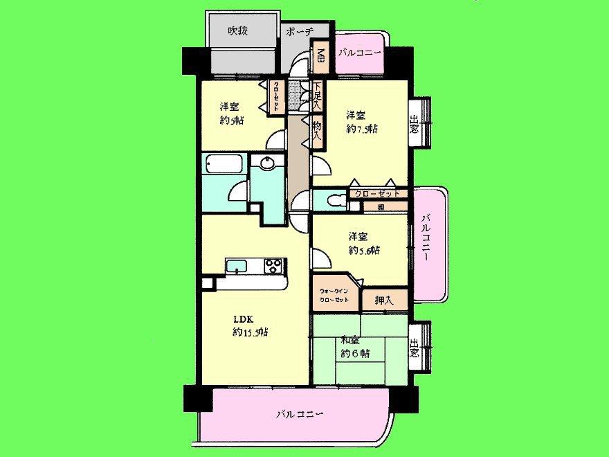 Floor plan. 4LDK, Price 29,800,000 yen, Footprint 85.8 sq m , Balcony area 20.93 sq m