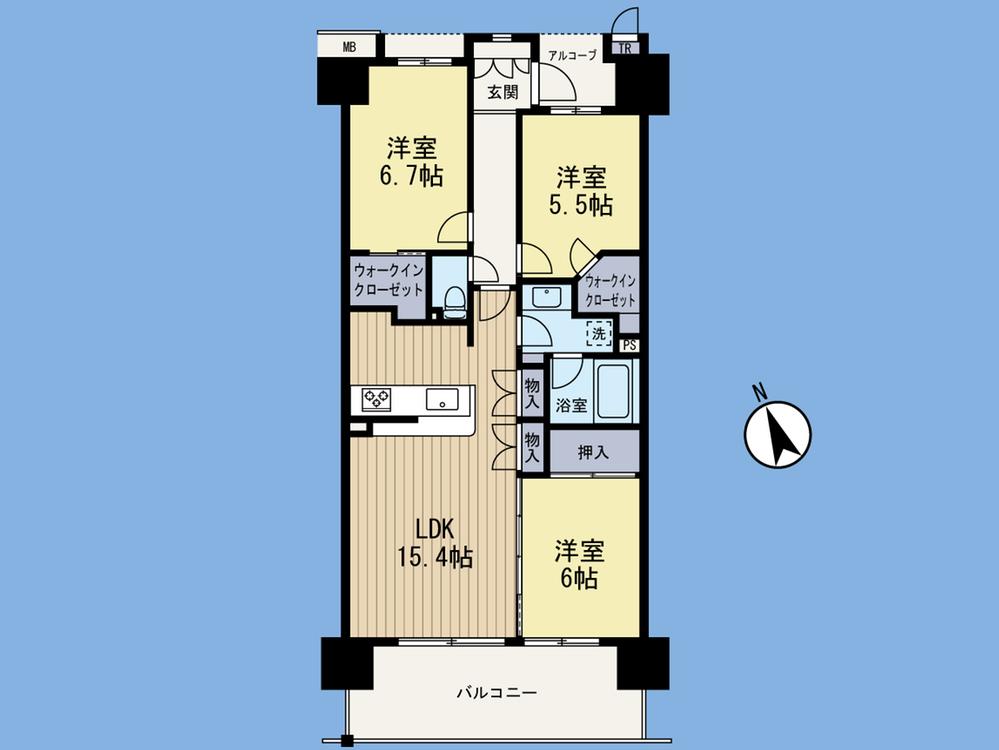 Floor plan. 3LDK, Price 28,400,000 yen, Occupied area 76.68 sq m , Balcony area 12.28 sq m floor plan