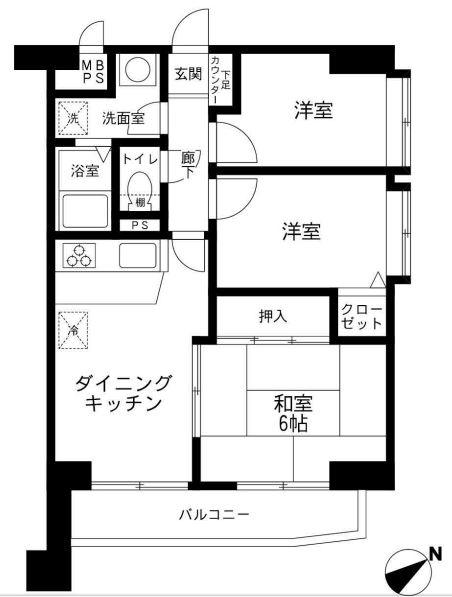 Floor plan. 3DK, Price 14.8 million yen, Occupied area 51.84 sq m , Balcony area 6.36 sq m