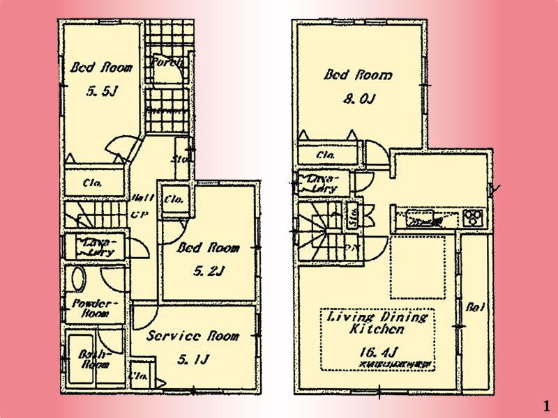 Floor plan. (1 Building), Price 32,800,000 yen, 3LDK+S, Land area 85.04 sq m , Building area 92.74 sq m