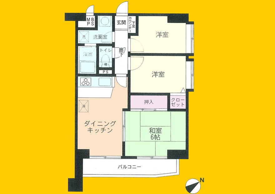 Floor plan. 3DK, Price 14.8 million yen, Occupied area 51.84 sq m , Balcony area 6.36 sq m