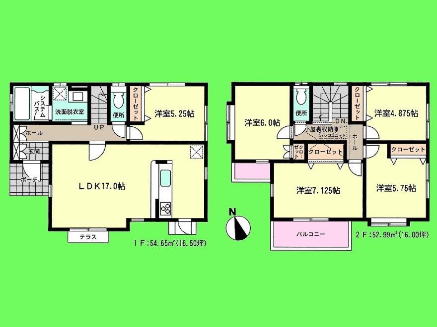 Floor plan. 25,800,000 yen, 5LDK, Land area 128.98 sq m , Building area 107.64 sq m