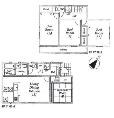 Floor plan. (Building 2), Price 29.5 million yen, 4LDK, Land area 156.77 sq m , Building area 113.82 sq m
