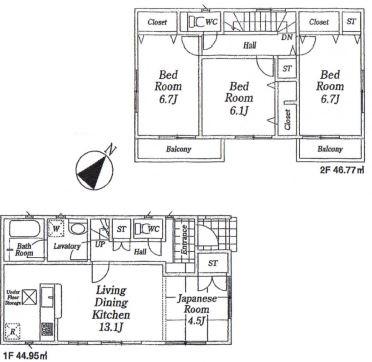 Floor plan. (3 Building), Price 26.7 million yen, 4LDK, Land area 125 sq m , Building area 106.72 sq m