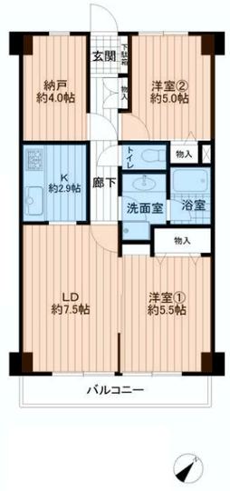 Floor plan. 2LDK+S, Price 14.5 million yen, Footprint 56 sq m , Balcony area 5.6 sq m
