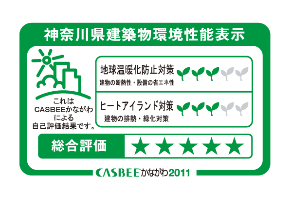 Building structure.  [Kanagawa Prefecture building environmental performance display] Based on the efforts of building global warming plan that building owners to submit in Kanagawa Prefecture, It is evaluated in five steps for the two priority issues (young leaves mark) and overall rating (star mark). <Brie Zia terrace Fuchinobe> became the S rank of the highest rating in the comprehensive evaluation.  ※ For more information see "Housing term large Dictionary"