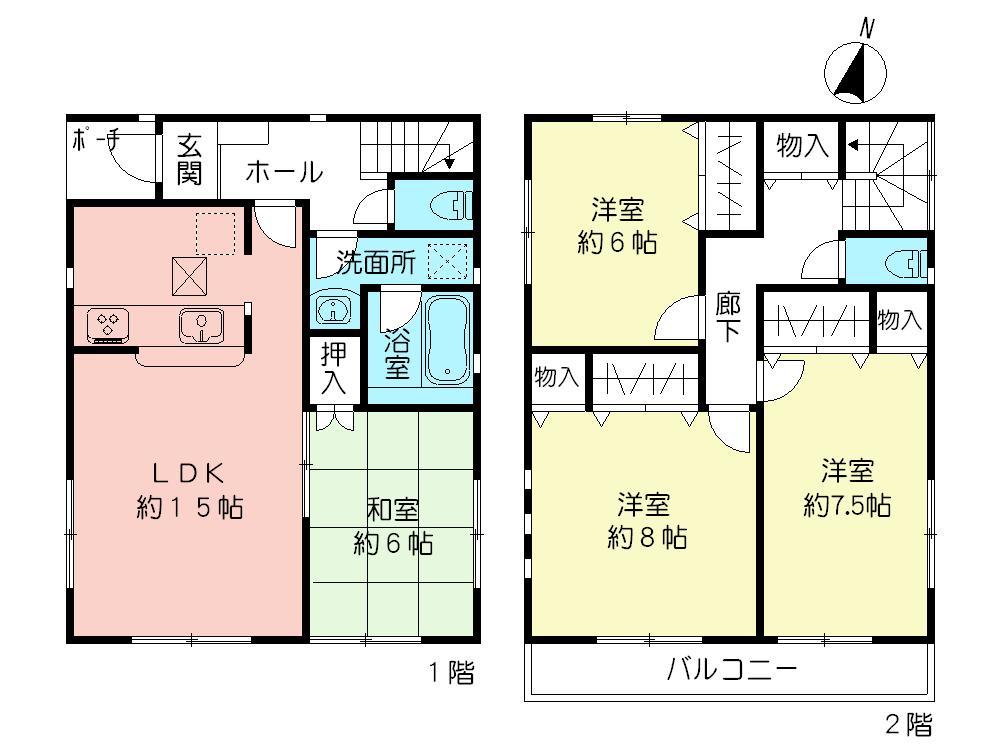 Floor plan. (1 Building), Price 38,800,000 yen, 4LDK, Land area 107.77 sq m , Building area 100.23 sq m