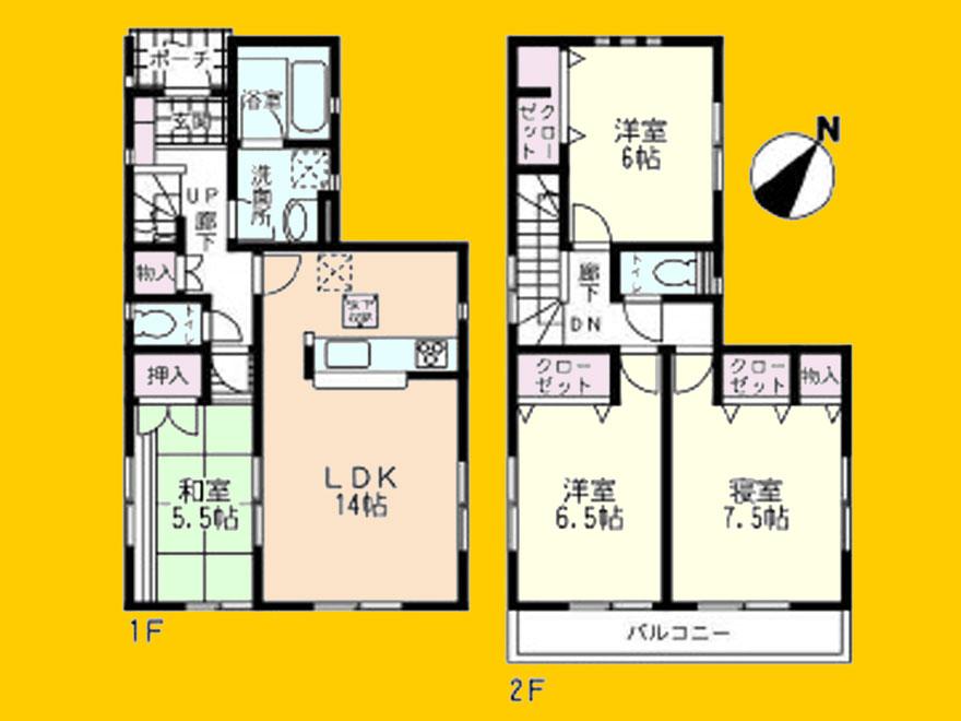 Floor plan. (1 Building), Price 31,800,000 yen, 4LDK, Land area 100.05 sq m , Building area 93.95 sq m