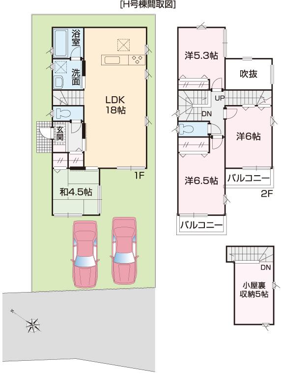 Floor plan. (No.H), Price 24,800,000 yen, 4LDK+S, Land area 120.41 sq m , Building area 94.82 sq m