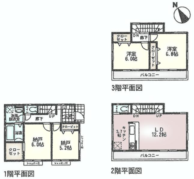 Floor plan. (4 Building), Price 35,800,000 yen, 2LDK+2S, Land area 82.1 sq m , Building area 99.36 sq m