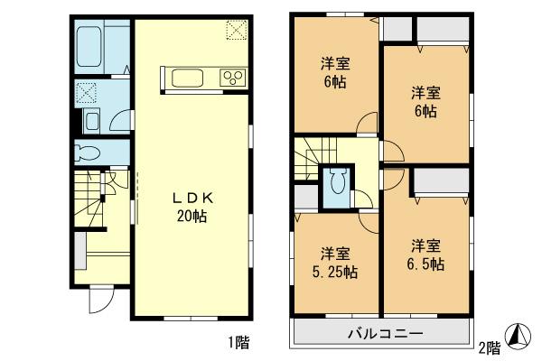 Floor plan. (1 Building), Price 34,300,000 yen, 4LDK, Land area 122.96 sq m , Building area 97.7 sq m