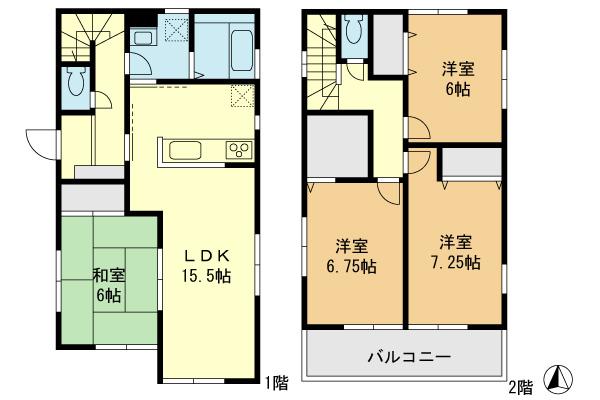 Floor plan. (3 Building), Price 34,900,000 yen, 4LDK, Land area 123.17 sq m , Building area 99.37 sq m