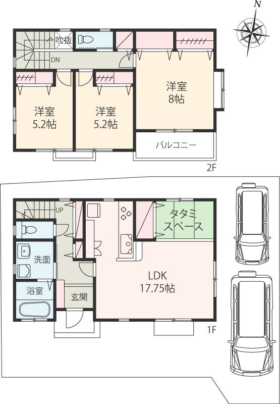 Floor plan. 30,800,000 yen, 3LDK, Land area 120.69 sq m , Building area 95.22 sq m ◇ Zenshitsuminami facing ◇ LDK is spacious space of 17.75 Pledge including the tatami space ◇ storage wealth ◇