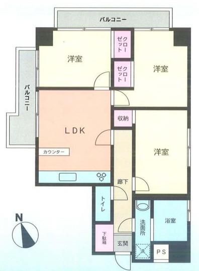 Floor plan. 3LDK, Price 19,800,000 yen, Occupied area 57.68 sq m
