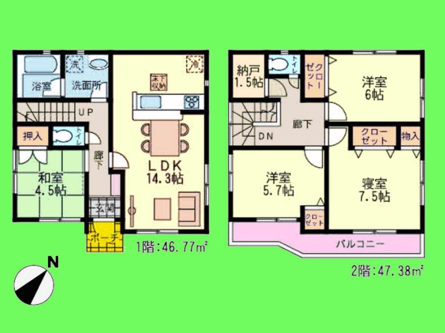 Floor plan. (Building 2), Price 29,800,000 yen, 4LDK, Land area 109.25 sq m , Building area 94.15 sq m