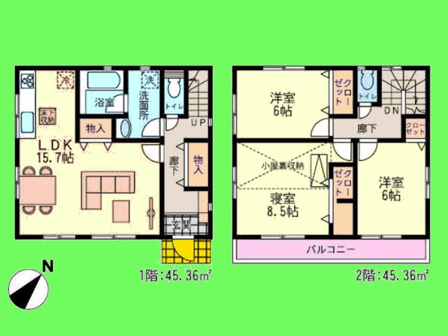 Floor plan. (6 Building), Price 27,800,000 yen, 3LDK, Land area 109.58 sq m , Building area 90.72 sq m
