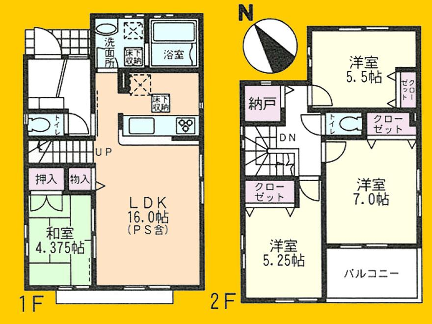 Floor plan. (Building 2), Price 33,900,000 yen, 4LDK+S, Land area 109.01 sq m , Building area 94.6 sq m