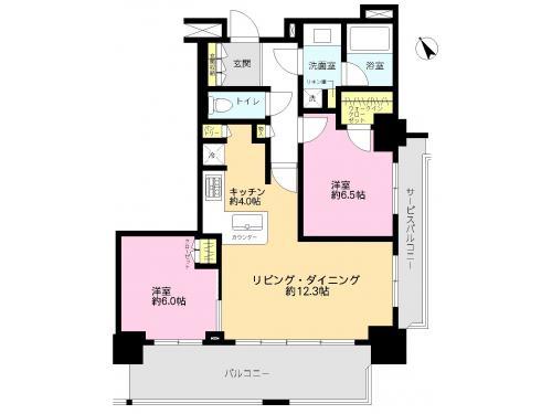 Floor plan. 2LDK, Price 29,800,000 yen, Occupied area 66.43 sq m , Balcony area 12.75 sq m