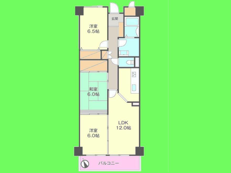 Floor plan. 3LDK, Price 12.8 million yen, Occupied area 68.25 sq m , Balcony area 6.6 sq m
