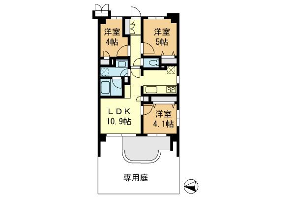 Floor plan. 3LDK, Price 16.3 million yen, Footprint 54 sq m with a wood deck
