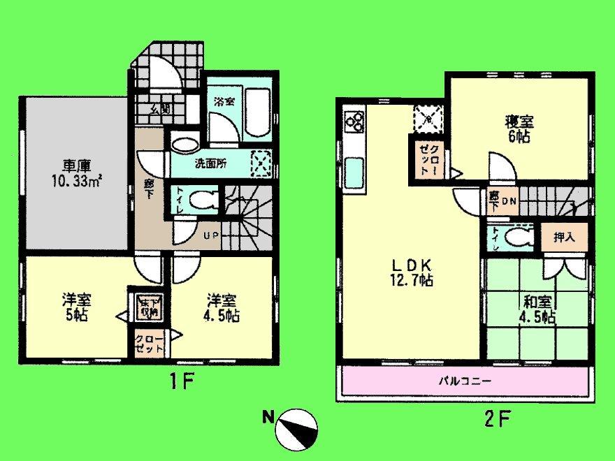 Floor plan. (Building 2), Price 22,800,000 yen, 4LDK, Land area 72.67 sq m , Building area 86.25 sq m