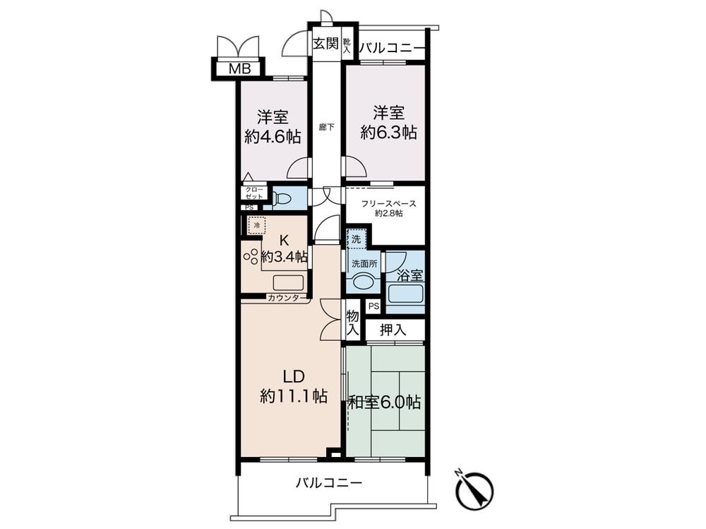 Floor plan. 3LDK + S (storeroom), Price 16,900,000 yen, Occupied area 75.24 sq m , Balcony area 12.15 sq m southeast-facing 3LDK about 2.8 Pledge closet with 3LDK! And it is likely to come in handy for with storage in the living room!
