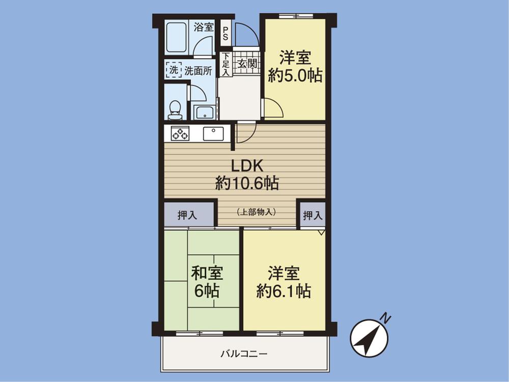 Floor plan. 3LDK, Price 12.9 million yen, Occupied area 59.27 sq m , Balcony area 6.07 sq m